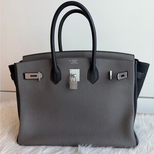 Hermès B35 Togo Two-Tone Etain Black Birkin